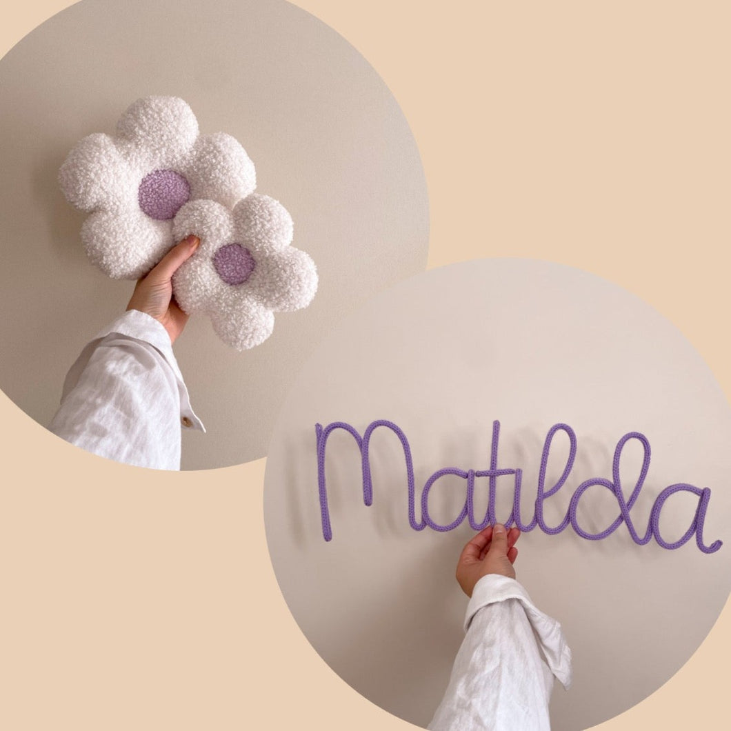 Knitted Name + White & Lilac Flower Wall Pop Bundle