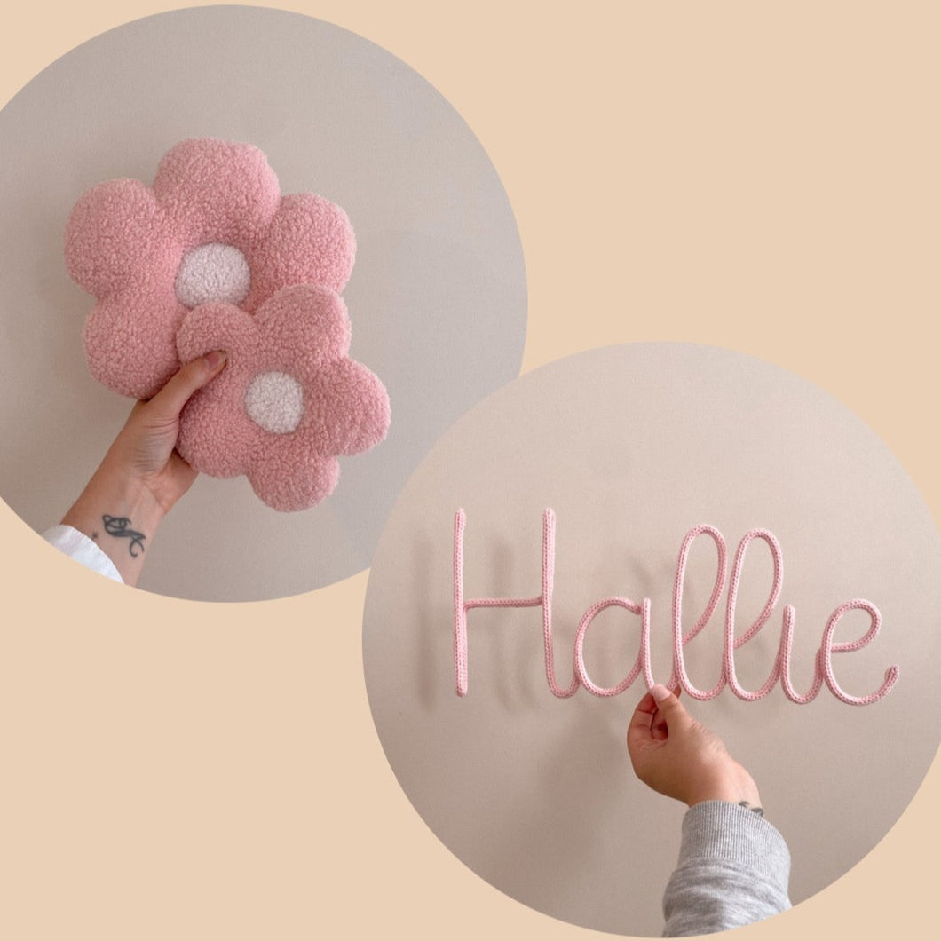 Knitted Name + Pink Flower Wall Pop Bundle