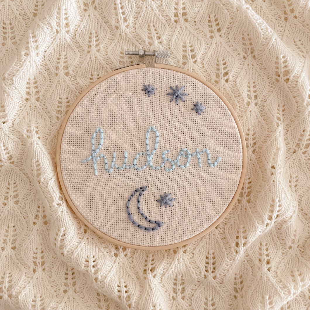 EMBROIDERED HOOP - MOON AND STARS